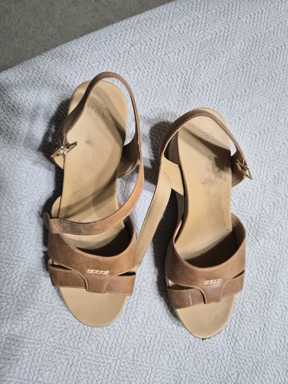 UGG Women's Brown Leather Slingback Espadrille Heels